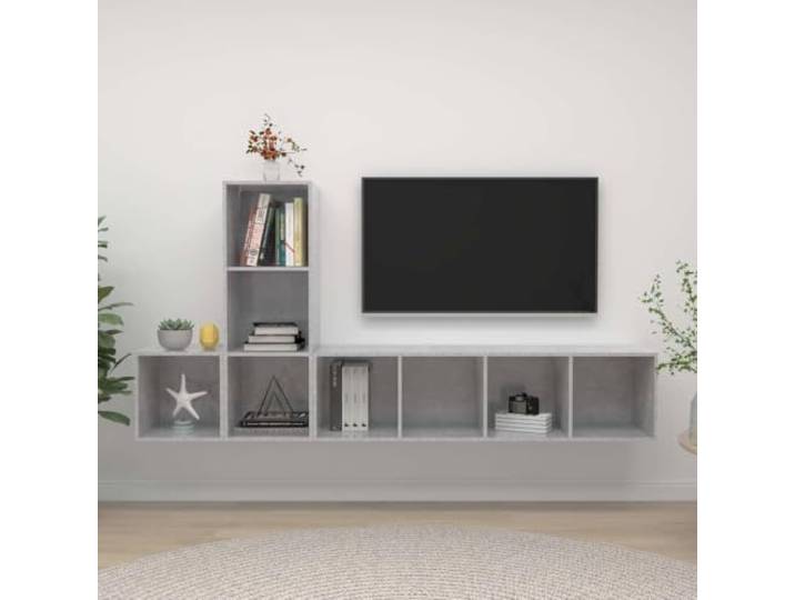 HEFZGDB 3-TLG. TV-Schrank-Set Betongrau Holzwerkstoff Wandmontage mit viel Stauraum für Organisation und Aufbewahrung, praktische Aufbewahrungslösung, Zeitlose Ergänzung für Ihr