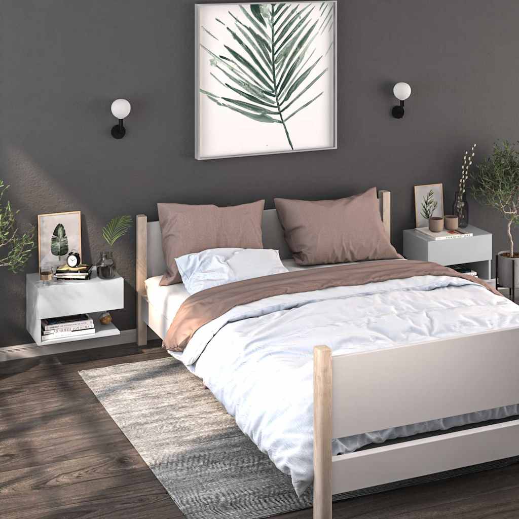 vidaXL Table de chevet murale Blanc