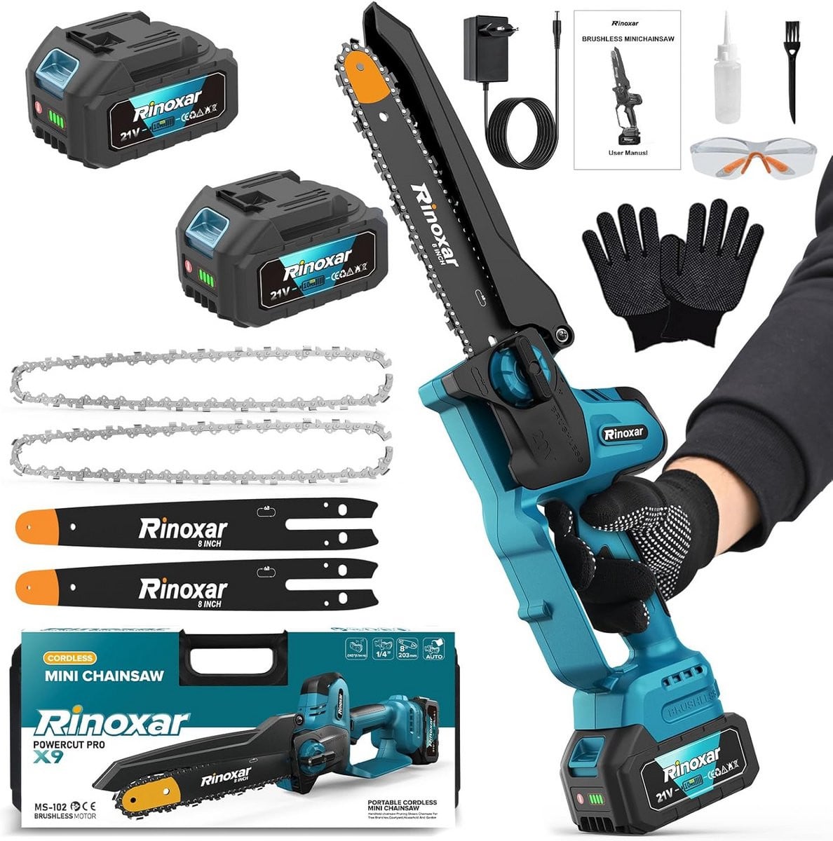 Mini Kettingzaag 8 inch 1300W met Borstelloze Motor en Automatische Oliepomp voor Tuinwerk