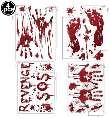 Inspired Living Blood Trail Halloween Window Clings And Bloody Handprint Stickers 4pcs