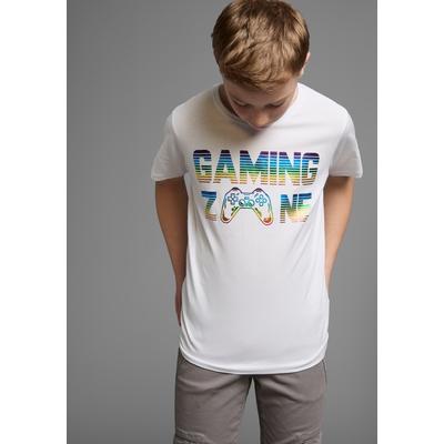 T-Shirt KIDSWORLD "GAMING ZONE", Jungen, Gr. 164/170, weiß, Jersey, Obermaterial: 100% Baumwolle, bedruckt, Basic, Rundhals, Shirts T-Shirt, Kurzarm, Basic-Passform, mit Foliendruck