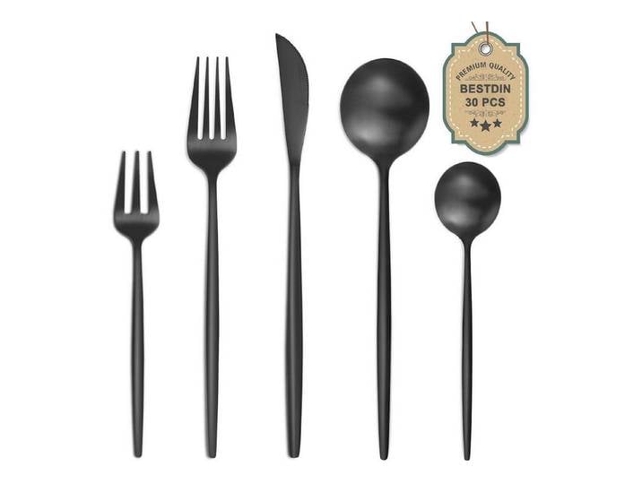 LuxusKollektion Besteck-Set Besteckset 6er Edelstahl Messer Gabel 30 teilig Schwarz 30teilig