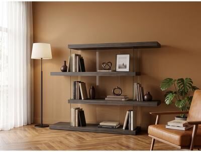 Davee Furniture Modern 4-Tier Asymmetrical Display Bookcase with Glass Supports - 58.28'' x 16'' x 43.31''