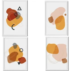 POSTER Set mit 4 abstrakten Collage Arena del Sahara mit farbigen Designs A4 Schwarzer Rahmen