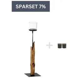 Holz Windlicht Laura Windlicht 45 cm + zwei Kerzen-Grau