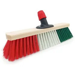 Andreas Bürsten GmbH Saalbesen "Italien", 400 mm, PET grün / weiß / rot, Universalstielhalter mit Überwurfmutter Ø 24 mm