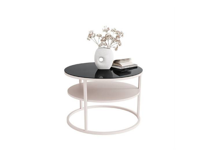 yourhouse24 Couchtisch INEZ SLIM GLASS, Kaschmir mit Glasplatte & Ablage (Runder Couchtisch Slim), Kaschmir