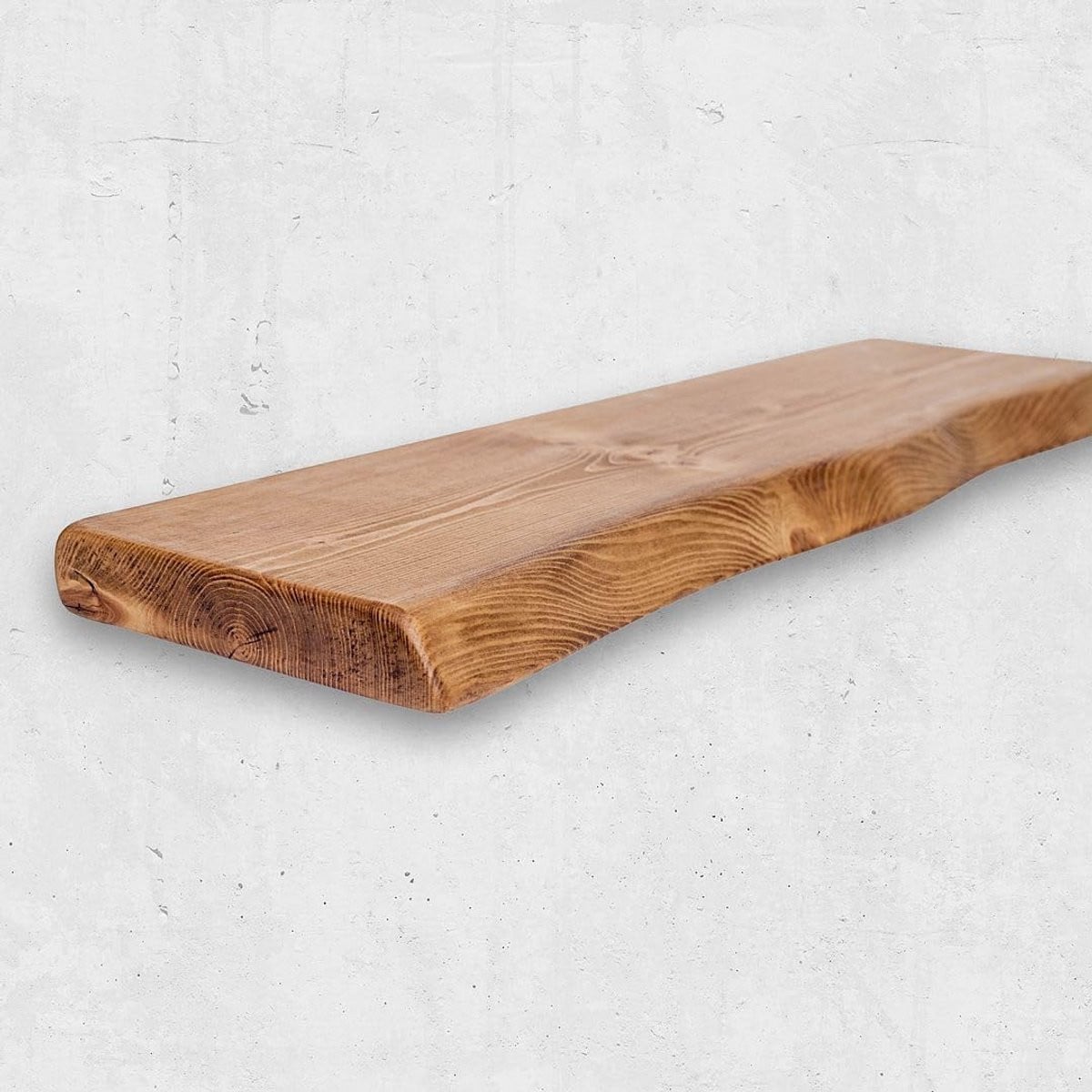 Rustieke Live Edge Zwevende Wandplank van Massief Grenen met Teakhout Afwerking, 160 cm