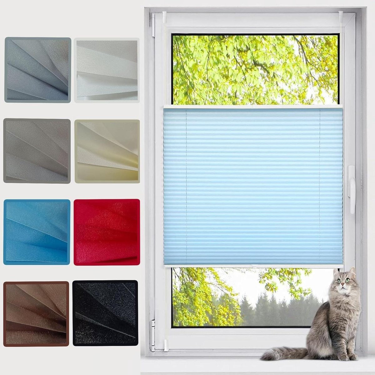 Blauw Plisségordijn voor Dakramen - Plissé Rolgordijn als Zonwering - Breedte: 65 cm, Hoogte: 200 cm