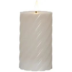 LED Stumpenkerze Swirl Echtwachs gedreht 3D Flamme H: 15cm Timer beige