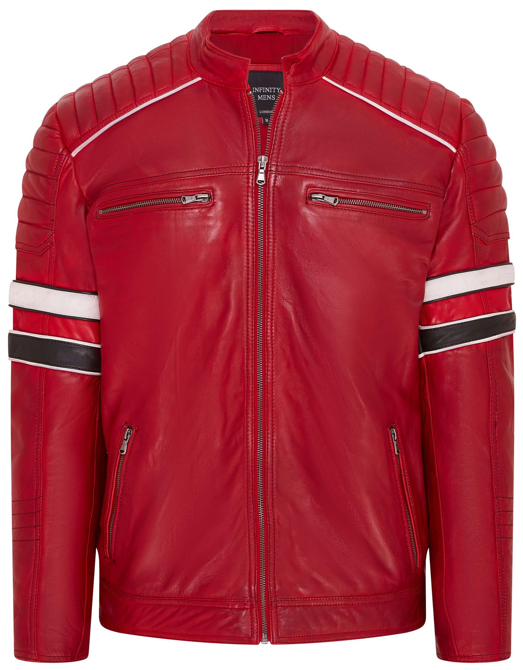 Rote gesteppte Biker-Rennjacke aus Leder für Herren – Brevik