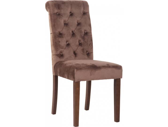 CLP Esszimmerstuhl Lisburn Mit Lehne im Chesterfield Design braun Material Samt