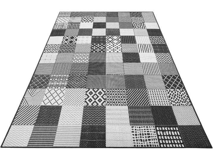 Outdoorteppich ESPRIT Chester, ESP-22558 , schwarz (schwarz, weiß), B:133cm H:4mm L:200cm, Polypropylen (PP), Teppiche, Outdoorteppich, In- und Outdoor geeignet, Aussenbereich, Terrasse, Balkon, Küche