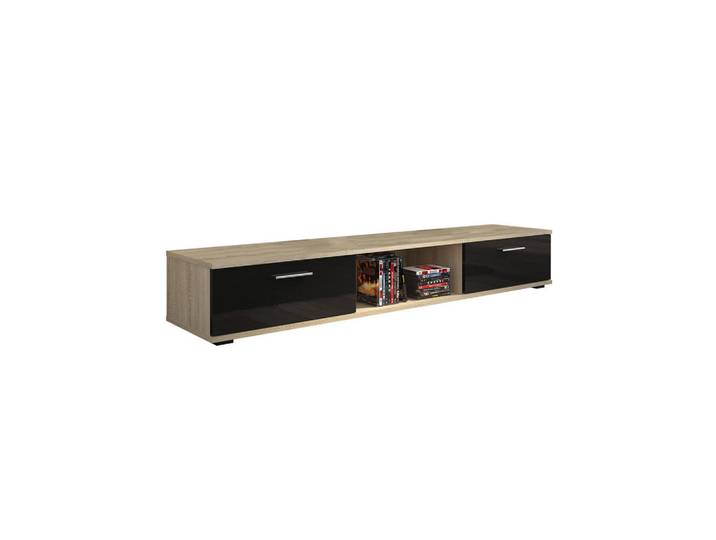 Feldmann-Wohnen Lowboard Sella 175,5 / 40 / 26cm Sonoma Eiche / schwarz Hochglanz, Sonoma Eiche, Schwarz Hochglanz, Rechteckig, 176x26x40 cm, Wohnzimmer, TV Möbel, Lowboards, Lowboards stehend