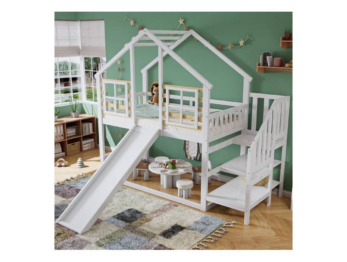 STILVORA Etagenbett 90x200 mit Treppe,Kinderbett mit Rutsche,Bettgestell mit Lattenrost (Kinderbett Holzbett, 90x200 cm), 90x200 cm