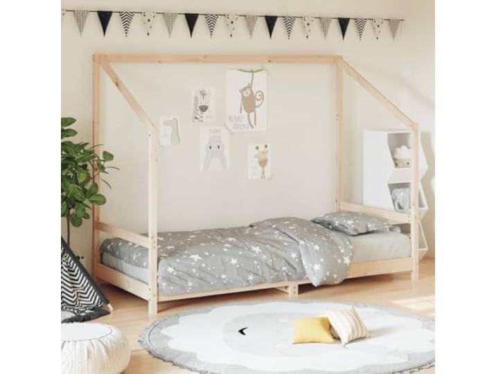 ZXQVLMRS Kinderbett Massivholz Kiefer 90x200 cm Hausbett Bettgestell Braun Rustikale Optik, Stabiler Lattenrost, Vielseitiger Rückzugsort für Kinder