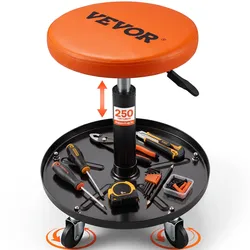 VEVOR Rollender Mechanikerhocker Werkstatthocker 113,4 kg, 406-559 mm Höhenverstellbarer Werkstattsitz, Werkstatthocker mit Werkzeugablage, für Garage, Geschäft, Autoreparatur, Schwarz + Orange