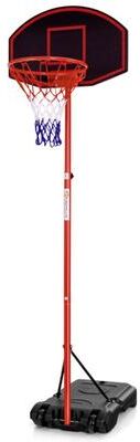 Costway Adjustable Basketball Hoop System Stand Portable with 2 Wheels Fillable Base-Black & Red