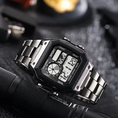 Fashion Sheath Retro Men's Vintage Digital Watch Luxury Stainless Steel Sport Wristwatch black