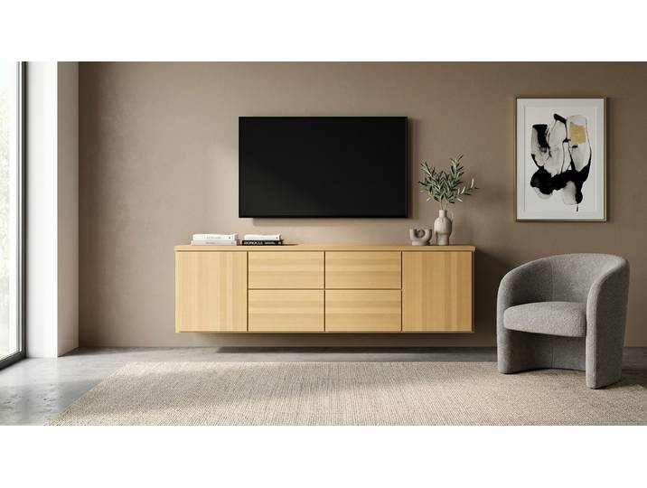Sideboard aus Massivholz mit Wandhalterung Buche Natur geölt