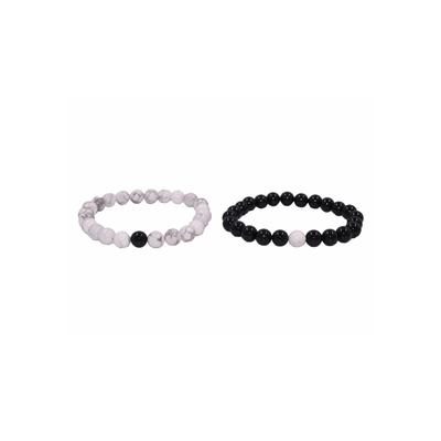 Armband Set FIRETTI "Multipack Schmuck Geschenk Zugarmbänder Steinarmband Edelstein" Gr. 18, schwarz-weiß (weiß, schwarz, weiß, schwarz), Armbänder, Damen, 18, Silikon Stein, Silikon, Stein, Made in Germany - mit Howlith, Türkis oder Dalmatiner...