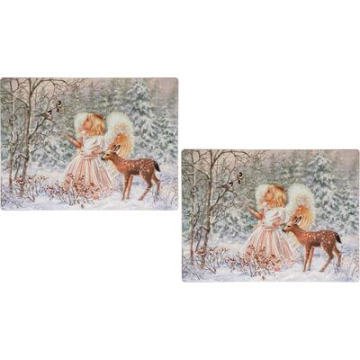 Platzset OTTO HOME "aus Kork, Design Engel mit Reh, Weihnachtlich, 4er-Set", beige (bunt), B:30cm L:40cm, Platzsets, Kork, liebevolles und verschneites Design