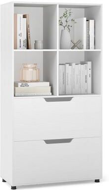 Costway 4-Cube Bookcase with 2 Drawers 51 inch 5-Tier Tall Freestanding Bookshelf-White