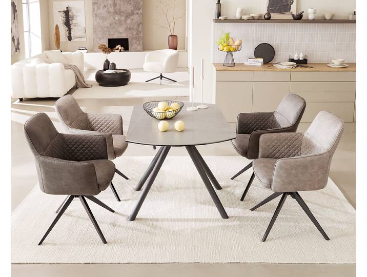 home24 Uitschuifbare eettafel GUFOU 130 x 77 x 80cm grijs/zwart/antracietkleurige marmerlook