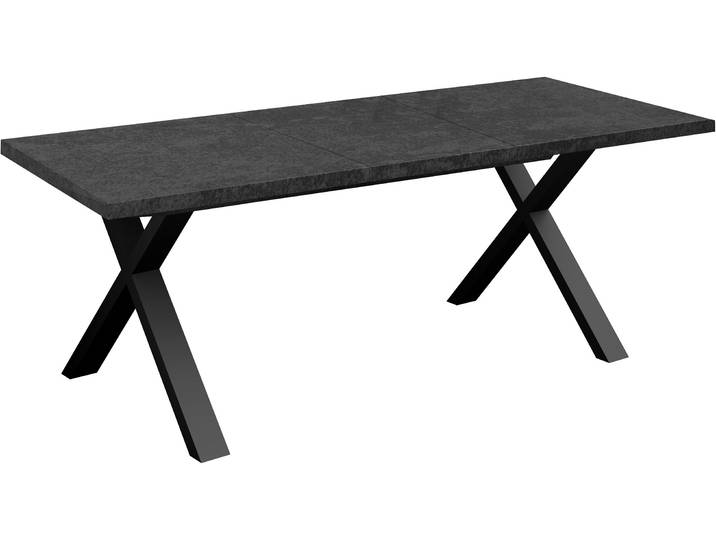 Esstisch MÄUSBACHER, schwarz (schwarz feinstruktur, graphit, schwarz feinstruktur, graphit), B:140cm H:73cm T:90cm, Tische, Esstisch, Metallgestell in X-Form, ausziehbar