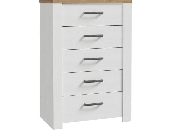 Kommode FORTE Bohol , weiss (riviera eiche, sibiu lärche hell), B:71,7cm H:106,2cm T:42cm, Spanplatte, Sideboards, Kommode, B/H/T71,7/106,2/42 cm, 5 Schubkästen, Landhaus