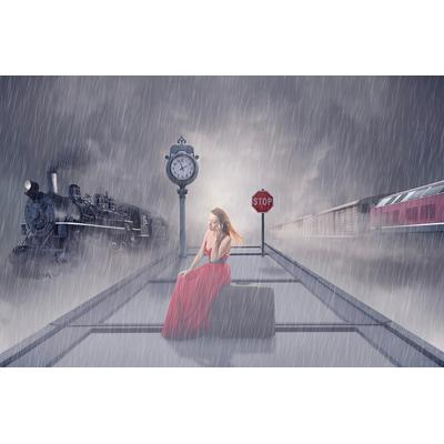 Fototapete PAPERMOON "EISENBAHN-LOKOMOTIVE ZUG BAHNGLEISE RETRO DESIGN MODEL", bunt, B:3m L:2,23m, Vlies, Tapeten