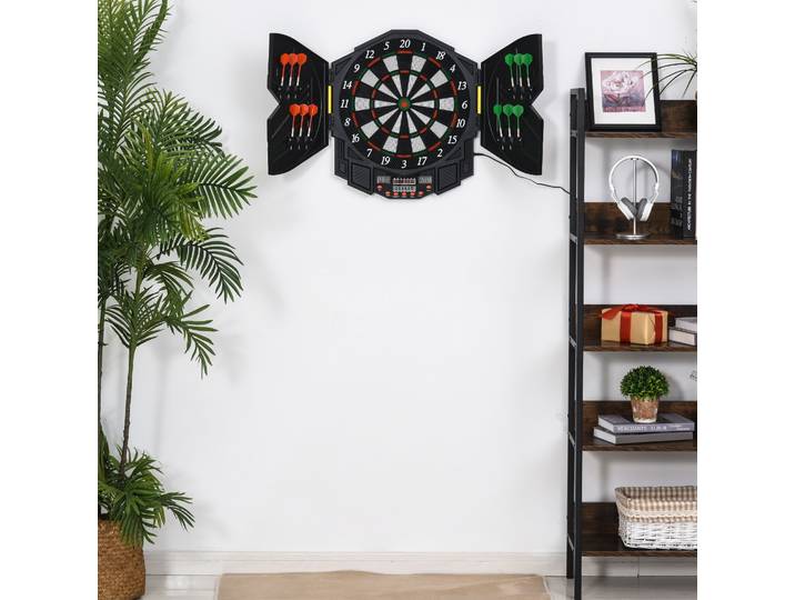 HOMCOM Cible Fléchettes Électronique 27 Jeux LED Noir