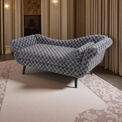 ZWYO HOSIMU "68"" Polyester Diamond Pattern Sofa with Scroll Arms, High-Density Foam, Birch Legs & Sled Base"