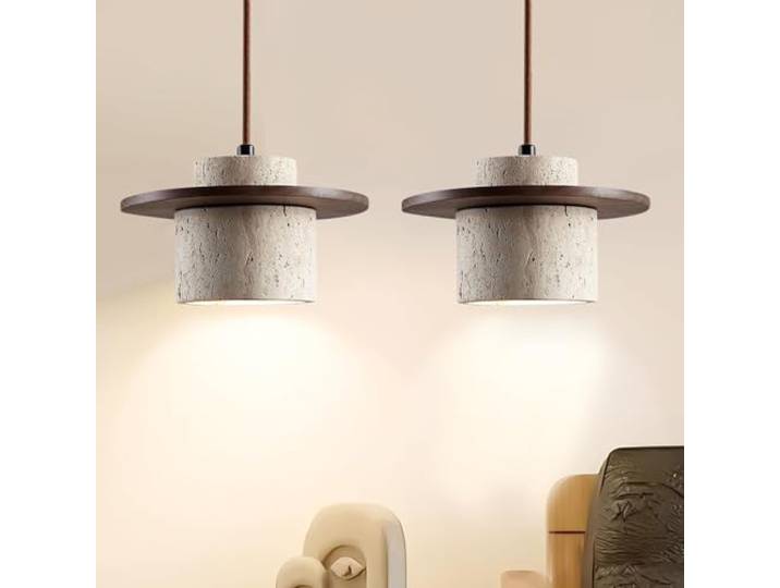 Stesulfr Pendelleuchte im japanischen Stil Wabi Sabi Pendellampe E27 nordischer Marmor Kronleuchter Schirm aus Naturstein einfache Hängeleuchte für Esszimmer Nachttisch Kücheninsel Flur(2PC)