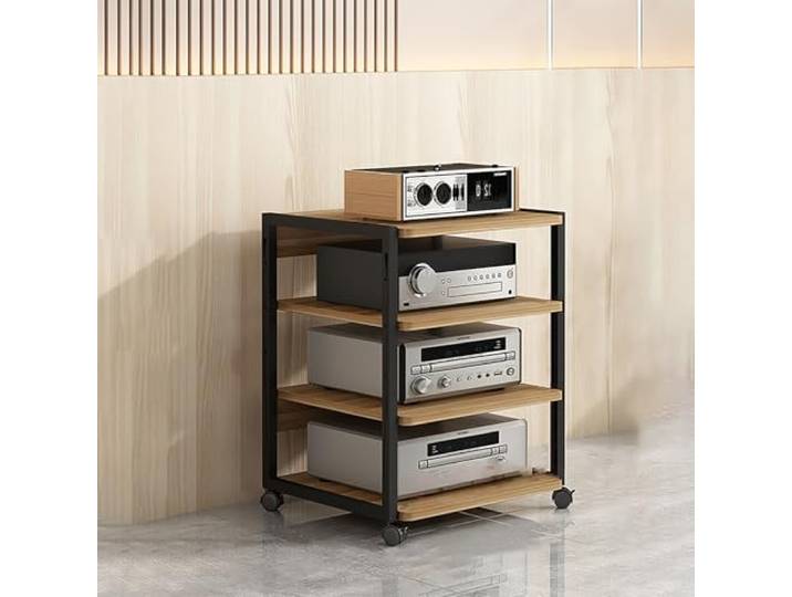 Multifunktionales Ablageregal mit Universalrädern Audio-Audio-Speicherregal TV Rack HiFi Regal Audio Schrank Beistelltisch Holz für Wohnzimmer für Wohnzimmer Spielzimmer Schlafzimmer.(Original wood,50