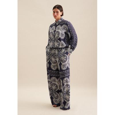 Culotte SEIDENSTICKER, Damen, Gr. 52, Normalgrößen, blau (marineblau), 100% Viskose, Paisley, Hosen Culotte