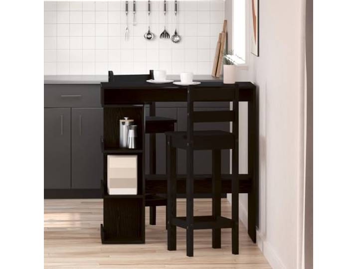 HEFZGDB Bartisch mit Ablagen Schwarz Eiche 100x50x101,5 cm - Stylischer Bartisch aus Naturholz mit DREI Eckregalen für Stauraum, modernes Design und robuste Qualität, ideal