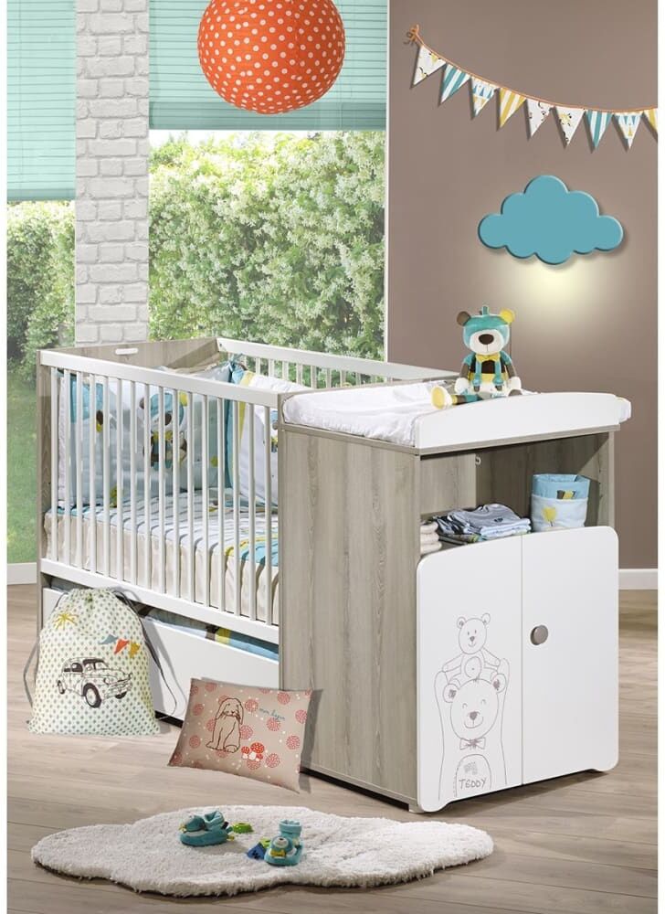 Baby Price Cama combinada convertible de 120x60 a 90x190 en madera blanca