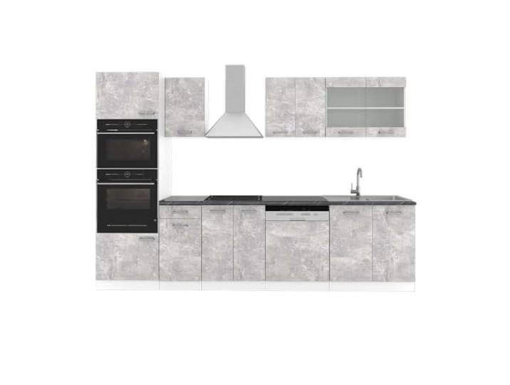 Vicco Küchenzeile R-Line, Beton, 300 cm 8 Module · Höhenverstellbare Füße · Arbeitsplatte Anthrazit · Robuste Fronten · Mit Backofen-/Mikrowellenschrank