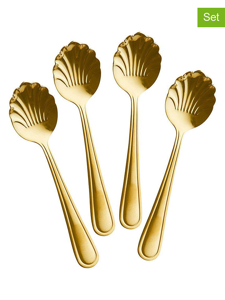 Rice 4er-Set: Teelöffel "Seashell" in Gold - (H)14 cm - onesize