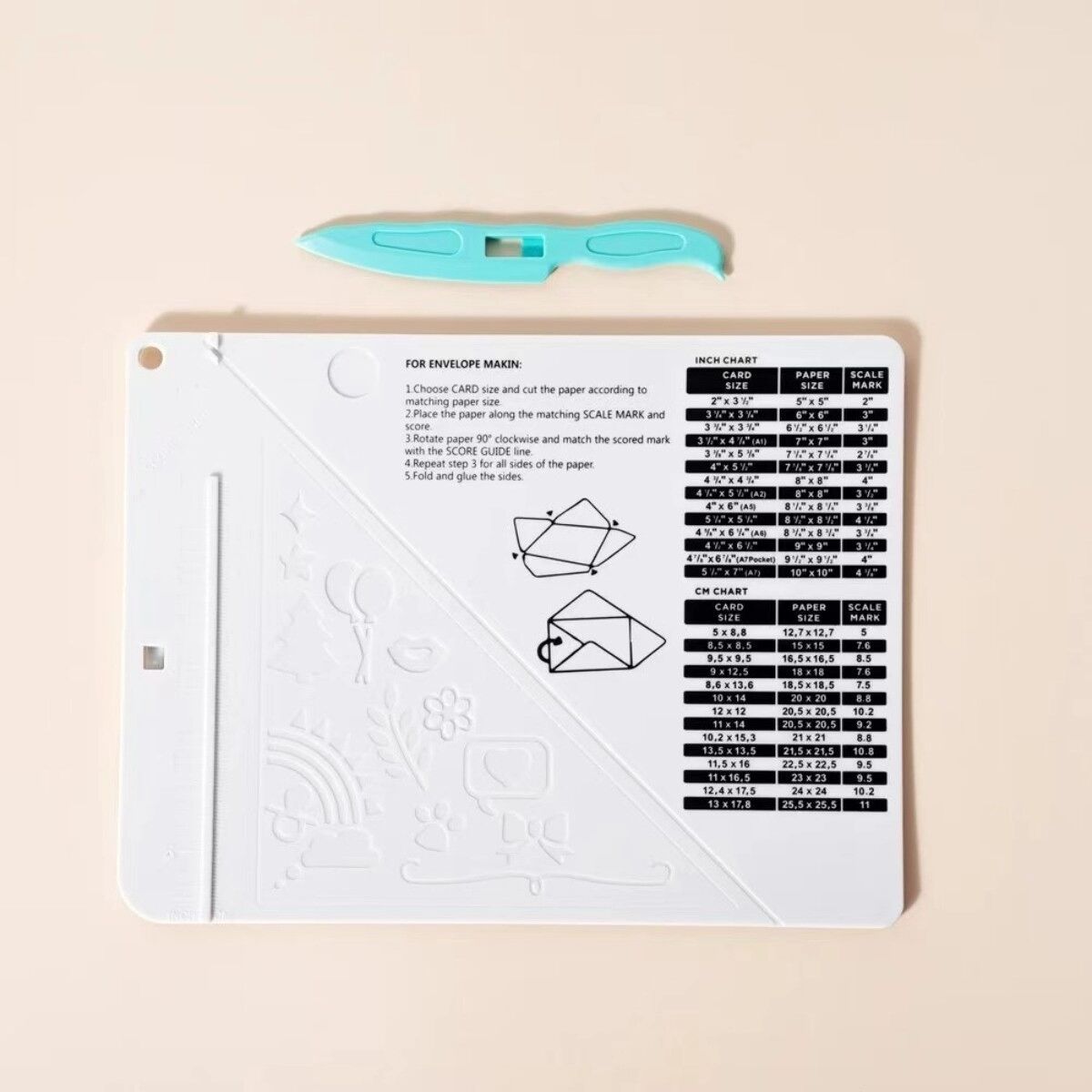 INF Planche ABS de rainurage pour enveloppes et cartes faites main, outil de découpe et pliage du papier Blanc