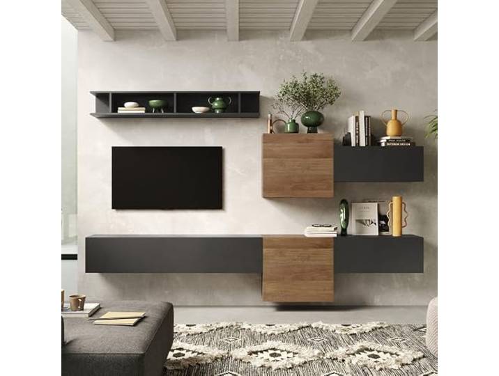 Produce Shop Moderne Fernsehwand aus weißem grauem Holz Infinity 22 - Braun - Schwarz