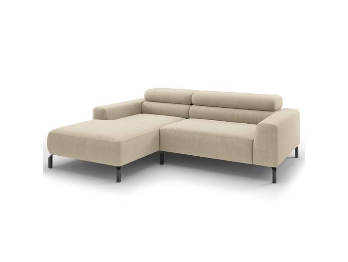 Ecksofa Longchair opt Funktion Beige Webstoff Esila 223cm Longchair davorstehend links Kopfstütze verstellbar