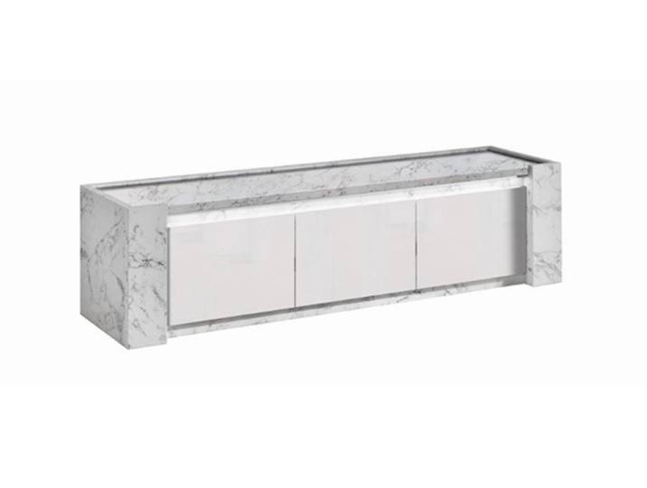 Meuble tv Clotilda marbré blanc/laqué blanc Marbré Blanc/blanc Brillant - Basika