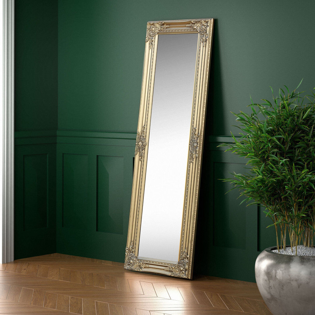 Marlow Home Co. Vigue Wood Flat Floor Mirror Gold 130cm H X 40cm W X 3.5cm D