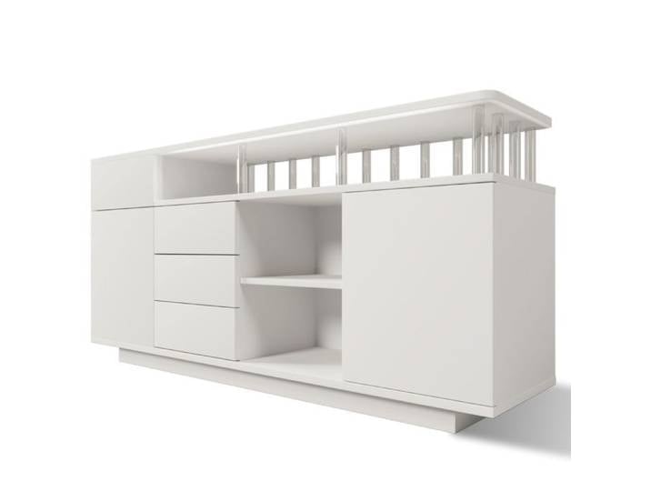 Buffet 160x40x75 cm Blanc LED 4 tiroirs 2 portes
