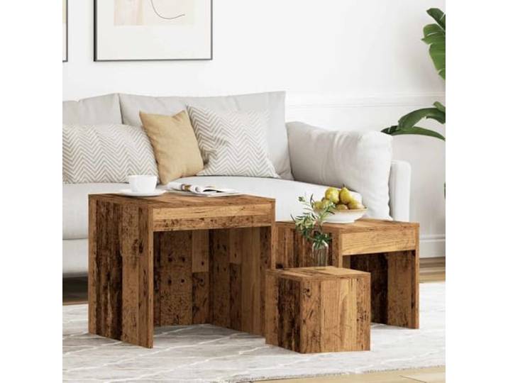 KLGBNCVE Satztische 3 STK. Altholz-Optik Holzwerkstoff, Beistelltische Set Stapelbar, glatte Oberfläche, feuchtigkeitsbeständig, verformungsresistent, modernes Design