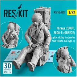 ResKit Mirage 2000C, 2000-5 (GREECE) pilot sitting in ejection seat MB Mk.10Q (Type 1) (3D Printed)