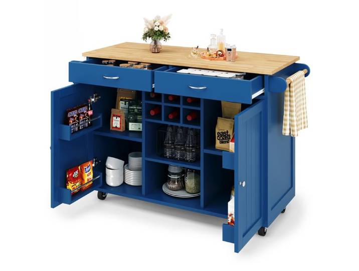 Îlot de Cuisine Moderne avec Rangement Chariot de Cuisine avec Roulettes Armoire Buffet avec Porte-Serviettes 102×45×92cm bleu