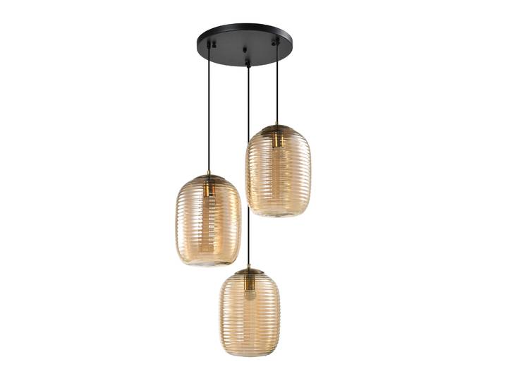 QUVIO Eettafel hanglamp - 3 lichts - Metaal - Glas - Bruin